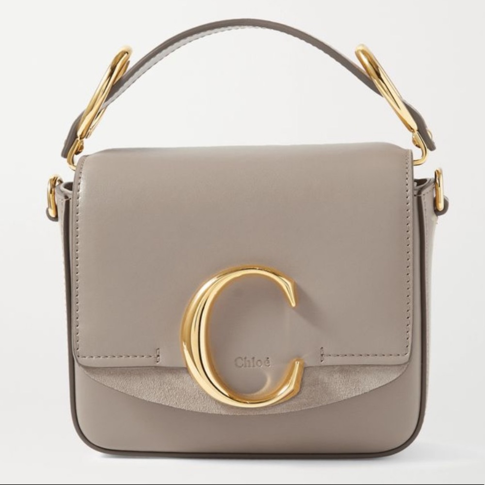 Chloé C Mini Suede-Trimmed Leather Shoulder Bag